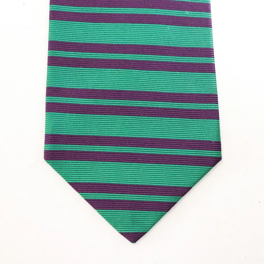 Brooks Brothers Tie Mens 56 in Silk Green Purple Horizontal Double Striped Wide